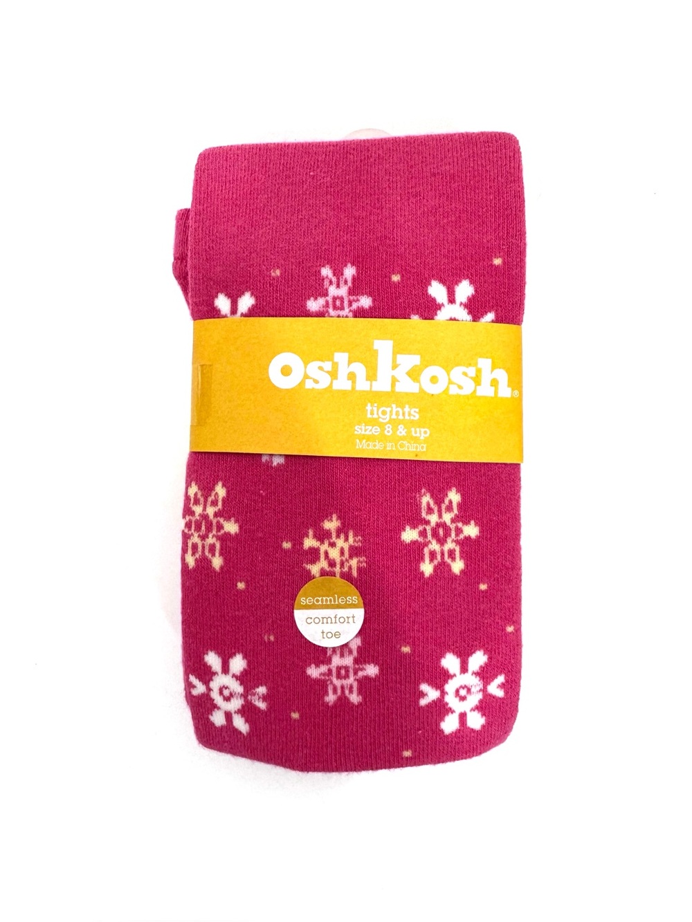 OshKosh B’Gosh Snowflake Printed Pink Tights W/ Seamless Comfort Toe Size 8+ Nwt